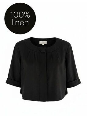 PRECIS PETITE Black 100% Linen Cropped Jacket Lightweight Career Classic size 10